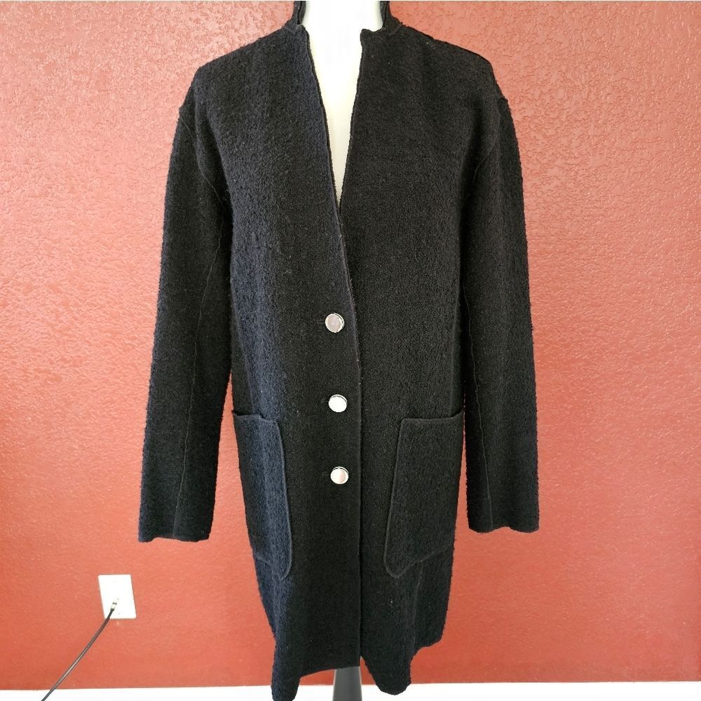 Black Wool Coat with Silver Buttons